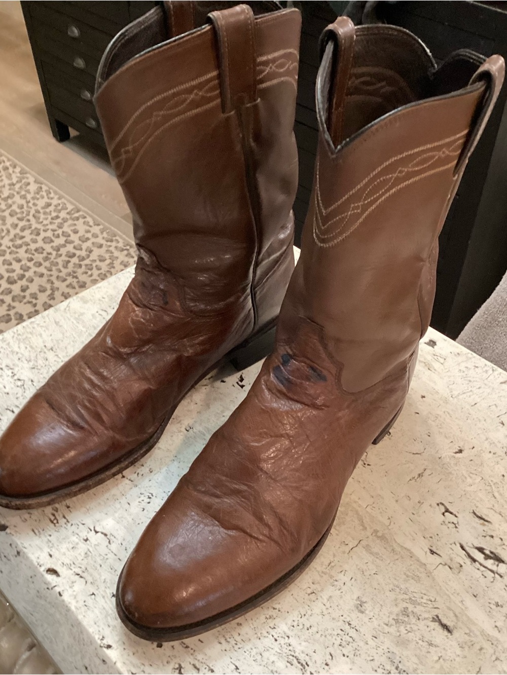 Justin Boots Brown Leather Roper Western Cowboy Boots Size 12 D